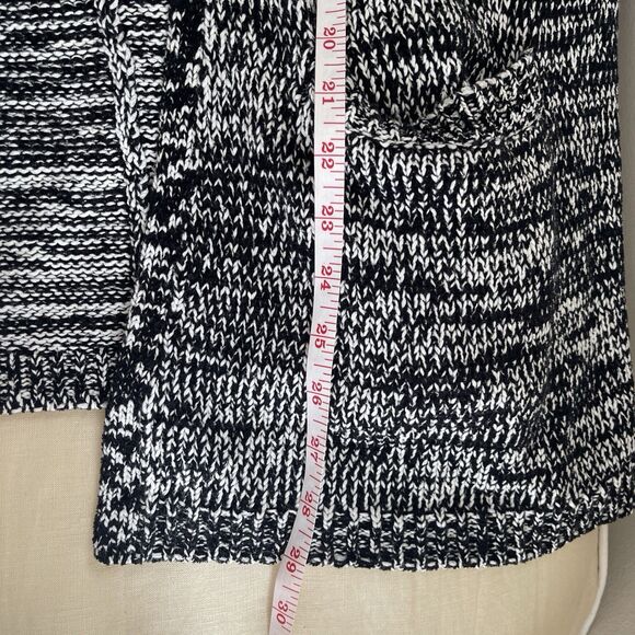 Monoprix Open Cardigan Black White 3/4 Short Sleeve Sweater Chunky Knit M - Picture 4 of 5